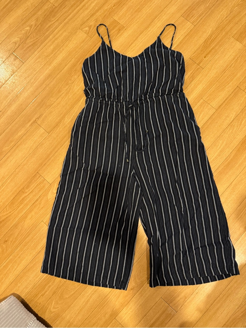 Universal Thread Black and White Striped Cropped Spaghetti Strap Jumpsuit